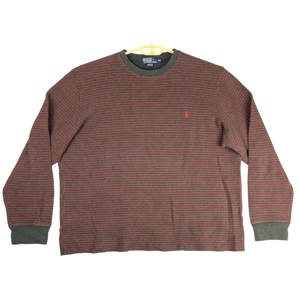Polo Ralph Lauren Mens XXL Striped Long Sleeve Crew Neck Shirt Red Gray Cotton